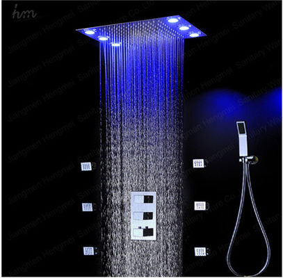 Porcellana Teste e rubinetti di doccia del bagno di illuminazione del LED con i getti termostatici di massaggio del miscelatore fornitore